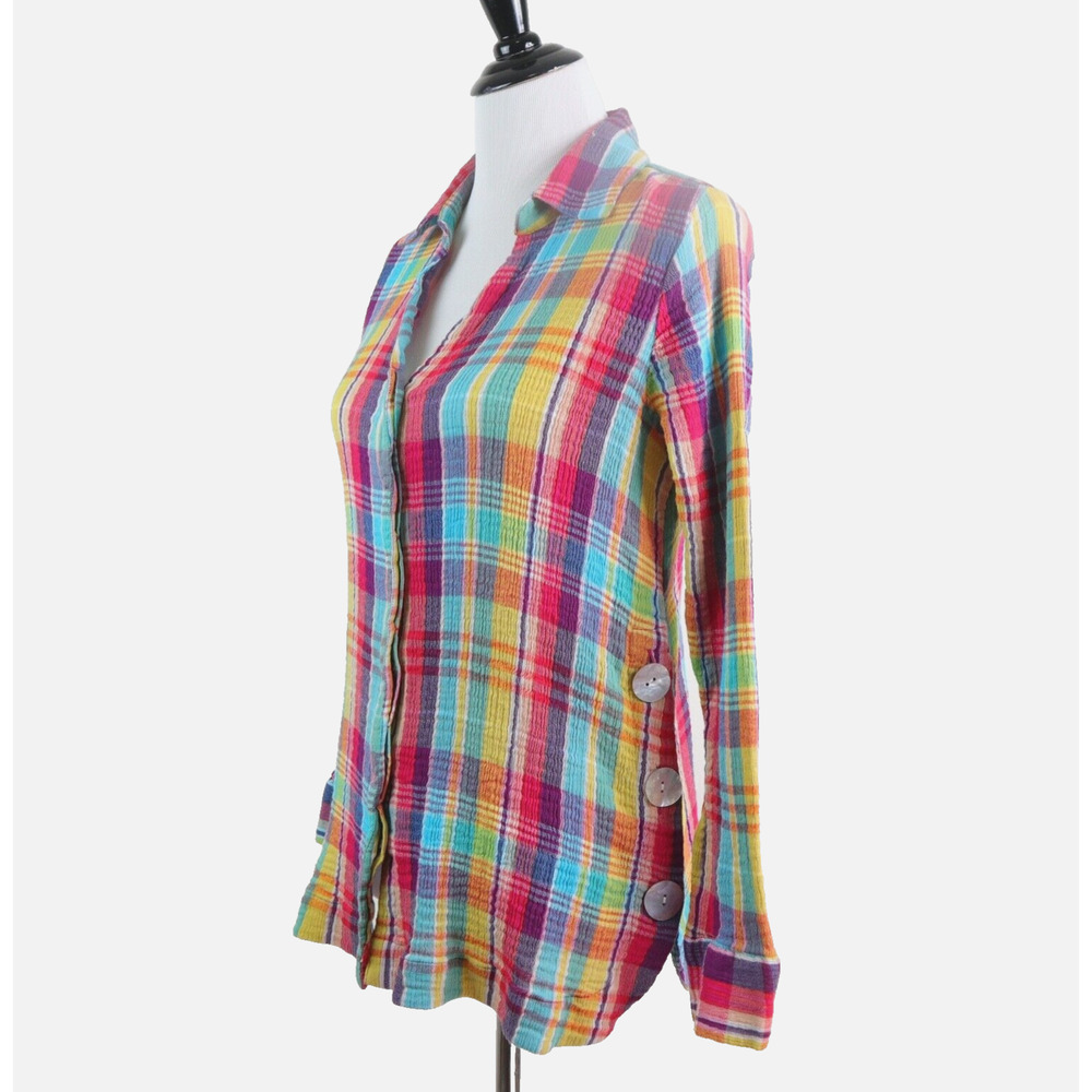 Soft Surroundings Size M Kona Shores Shirt Crinkle Plaid Multicolor - Picture 1 of 11